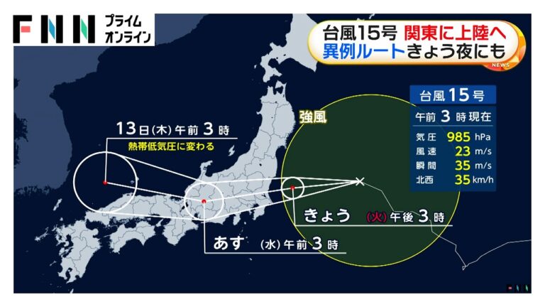 台風15号、関東に今夜上陸の可能性 — 東から西へ進む異例ルートに驚きの声